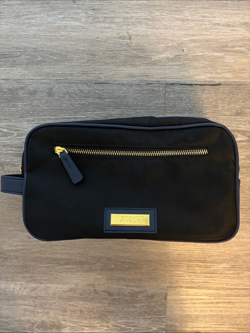 Versace Parfums Black Toiletry Bag with Gold Hardware